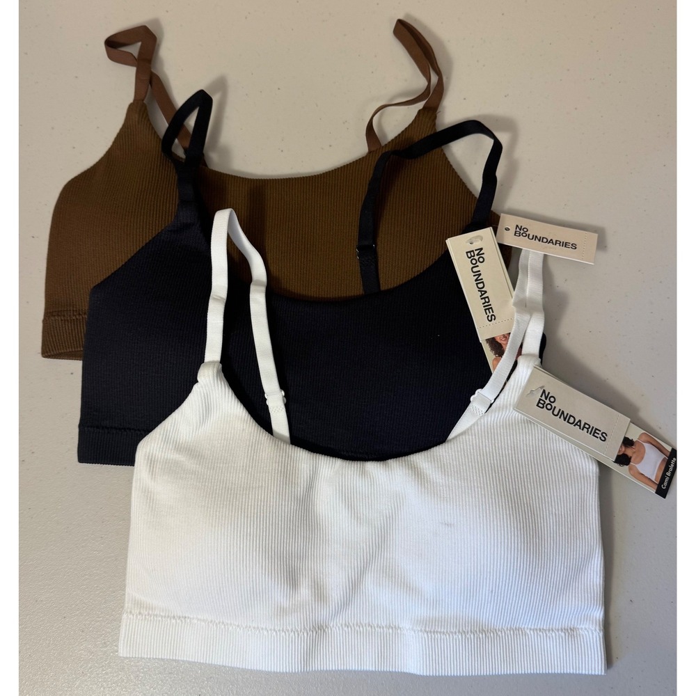 No Boundaries Cami Bralette‎ Women S White Black Brown Ribbed Seamless Crop NEW